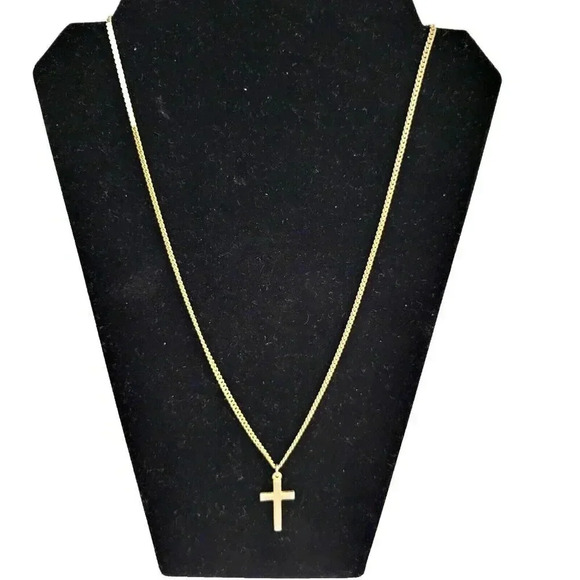 Vintage Estate Cross Necklace Crucifix Gold Tone 24" - Picture 1 of 3
